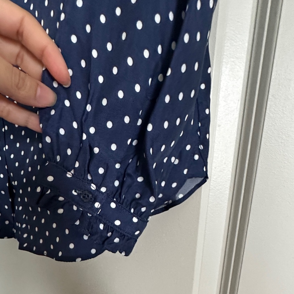 Drapey cupro-blend ruffle-trim shirt in dot - Picture 6 of 9